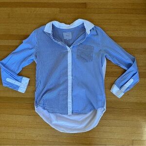 Rails blue and white striped button-up shirt with white collar and cuffs